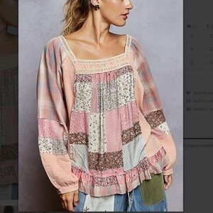 POL Patchwork Tunic in Pink and Cream L